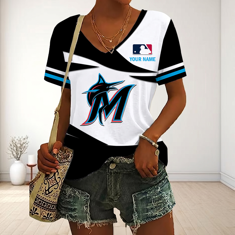 Limited Edition – Customized MLB Miami Marlins V-Neck Female Shirt