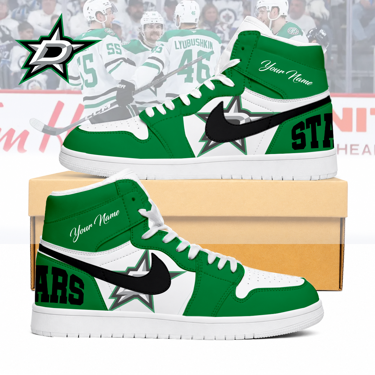 Limited Edition – Customized NHL Dallas Stars Air Jordan 1 Sneakers
