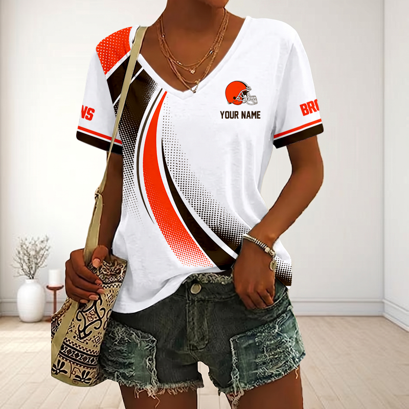 Limited Edition – Customized NFL Cleveland Browns V-Neck Female Shirt