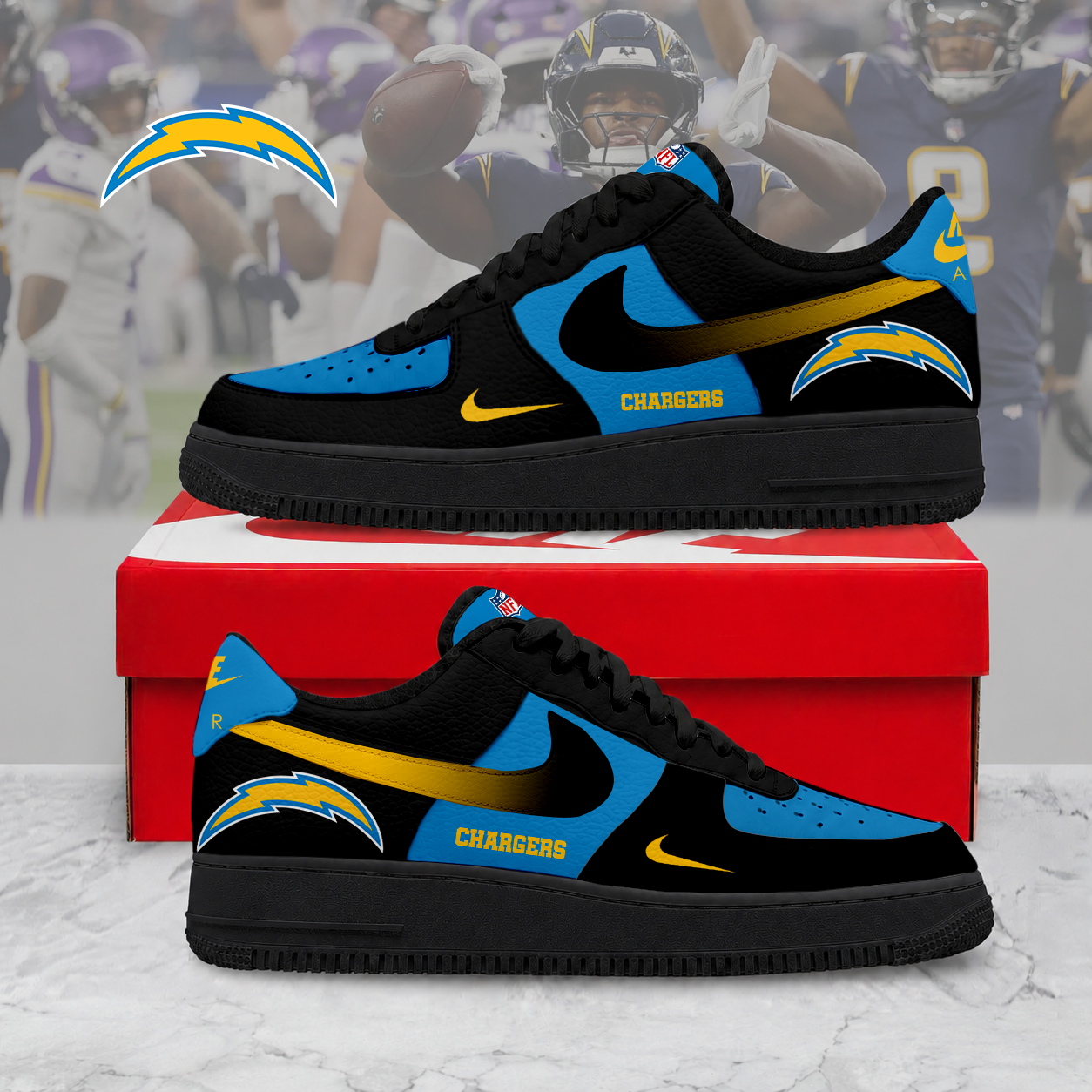 Limited Edition – Customized NFL Los Angeles Chargers Air Force 1 Sneakers