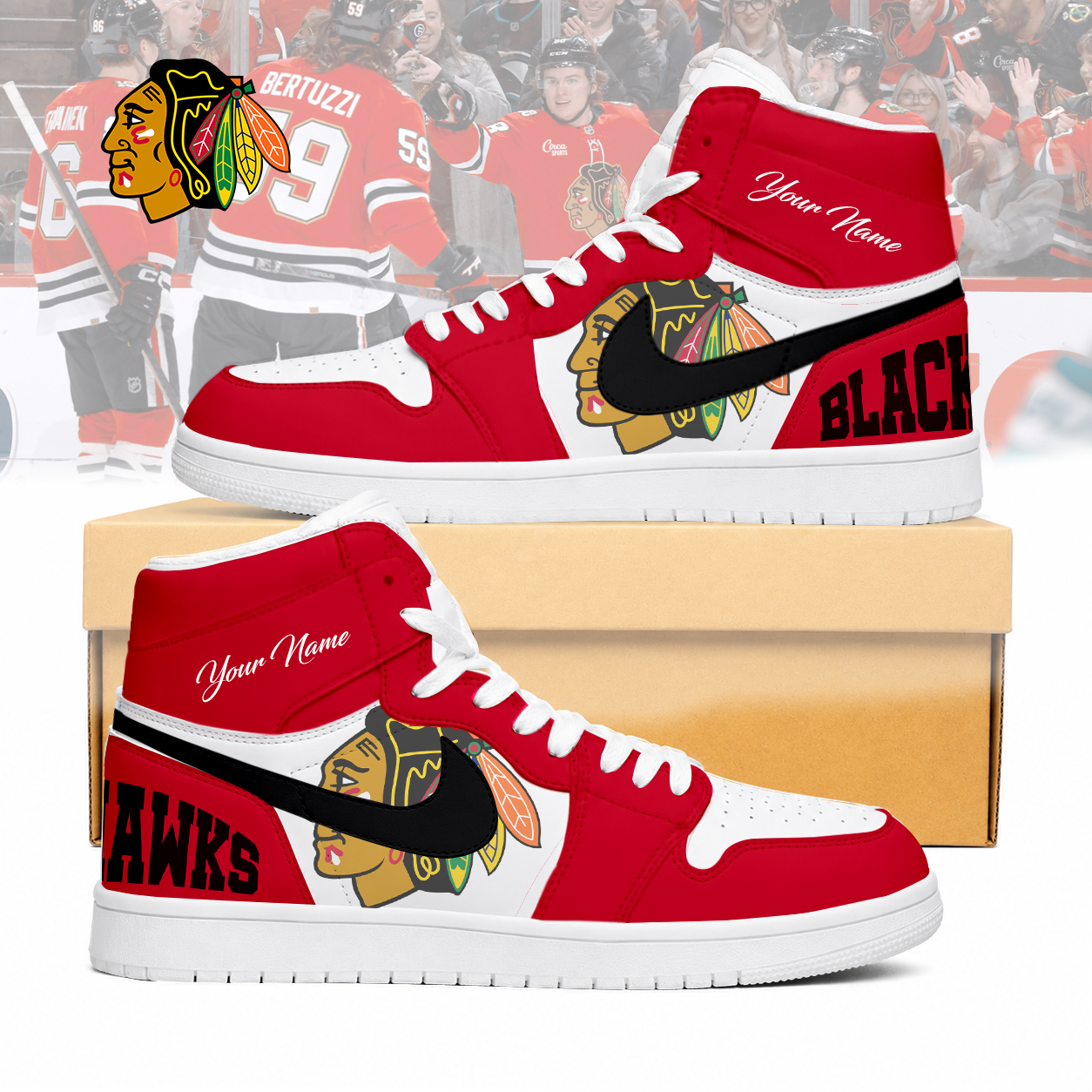 Limited Edition – Customized NHL Chicago Blackhawks Air Jordan 1 Sneakers