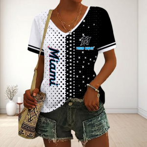 Limited Edition – Customized MLB Miami Marlins V-Neck Female Shirt