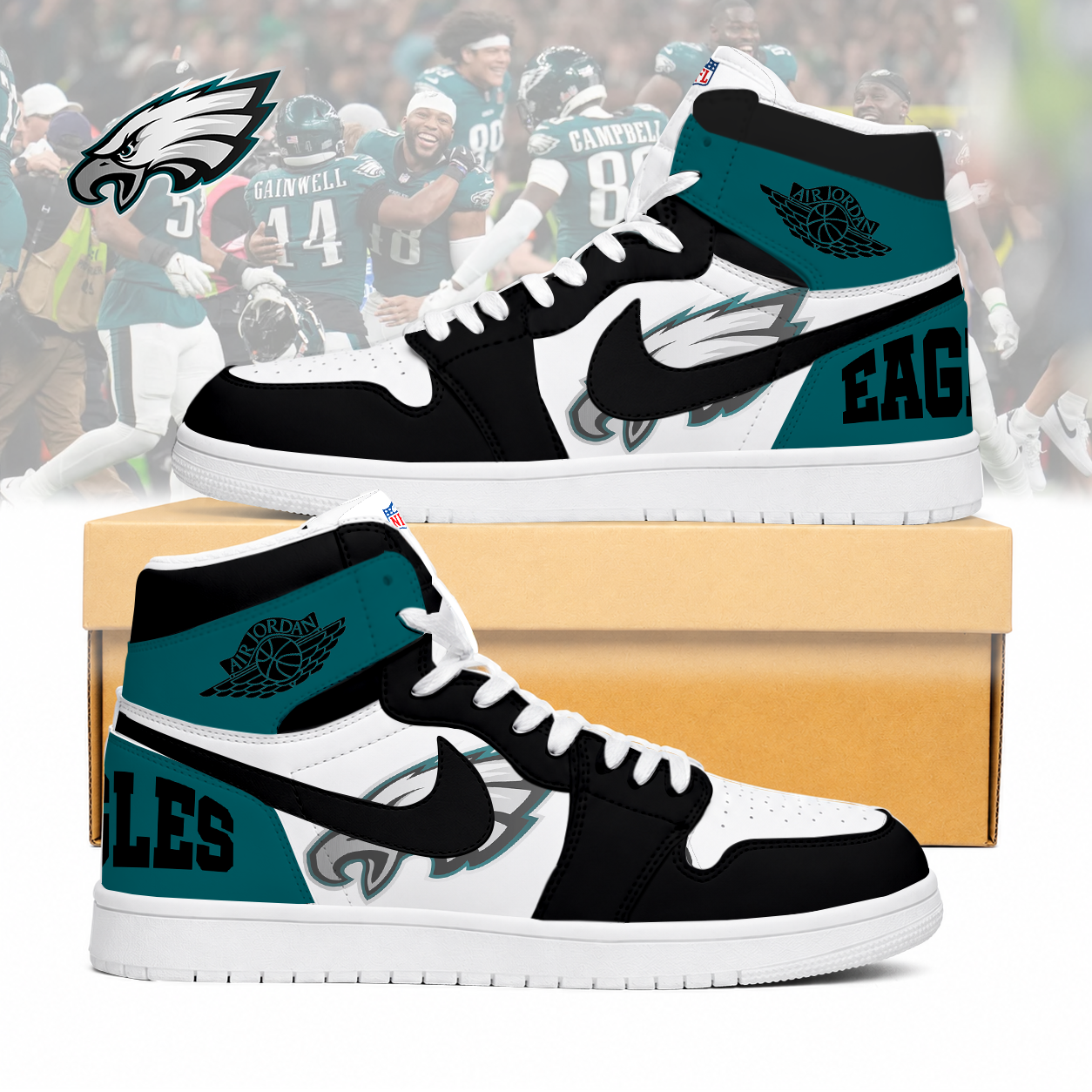 Limited Edition – Customized NFL Philadelphia Eagles Air Jordan 1 Sneakers
