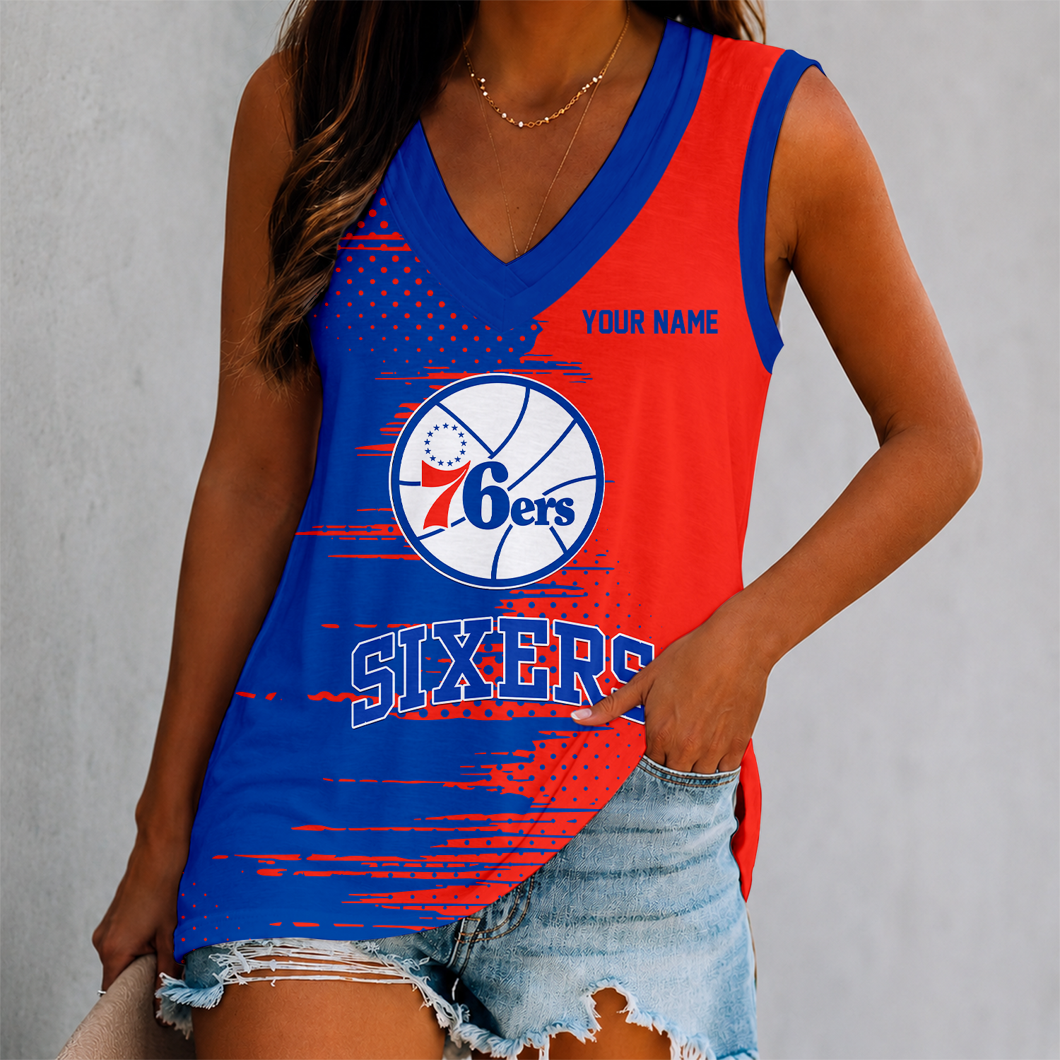 Limited Edition – Customized NBA Philadelphia 76Ers Women’s V-Neck Tank Top