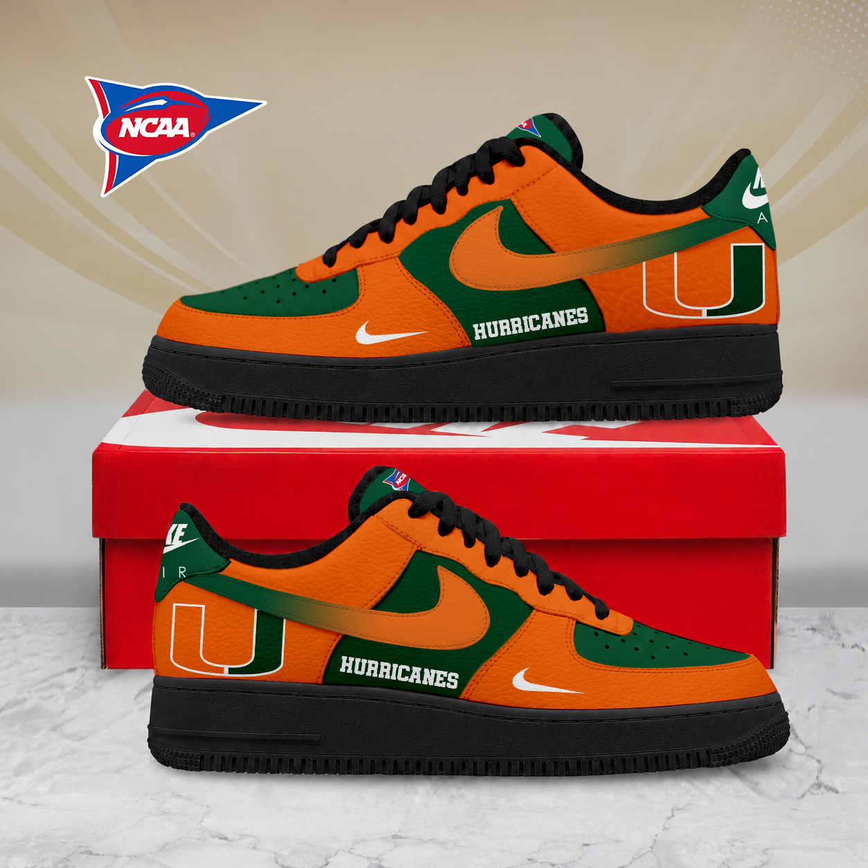Limited Edition – Customized NCAA Miamiami Hurricanes Air Force 1 Shoes