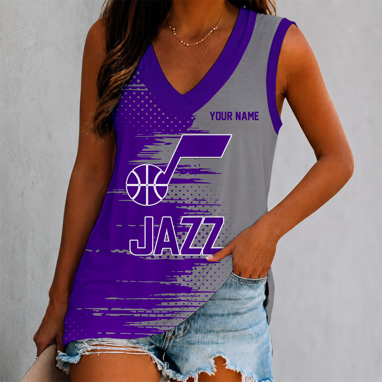 Limited Edition – Customized NBA Utah Jazz Women’s V-Neck Tank Top