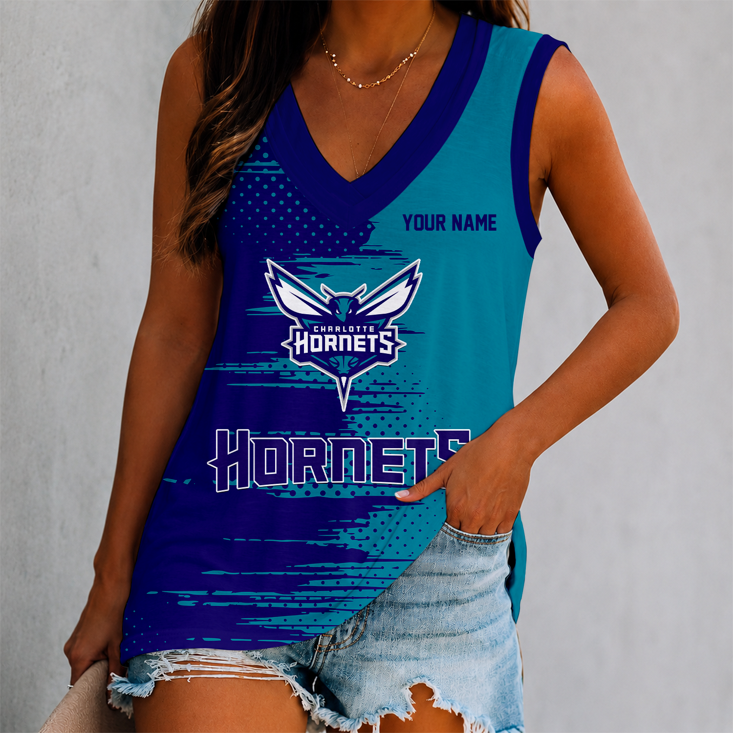 Limited Edition – Customized NBA Charlotte Hornets Women’s V-Neck Tank Top
