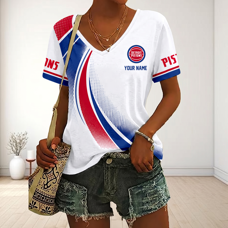 Limited Edition – Customized NBA Detroit Pistons V-Neck Female Shirt