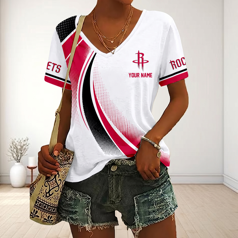 Limited Edition – Customized NBA Houston Rockets V-Neck Female Shirt
