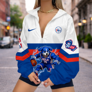 Limited Edition – Customized NBA Philadelphia 76Ers V-Neck Zipper Sweatshirt Jacket