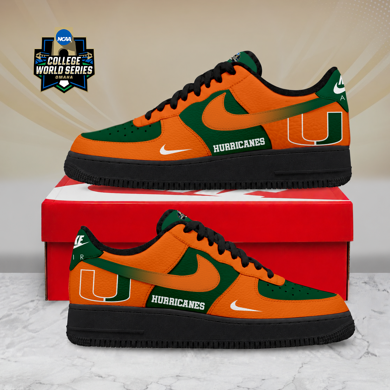 Limited Edition – Customized NCAA Miamiami Hurricanes Air Force 1 Shoes