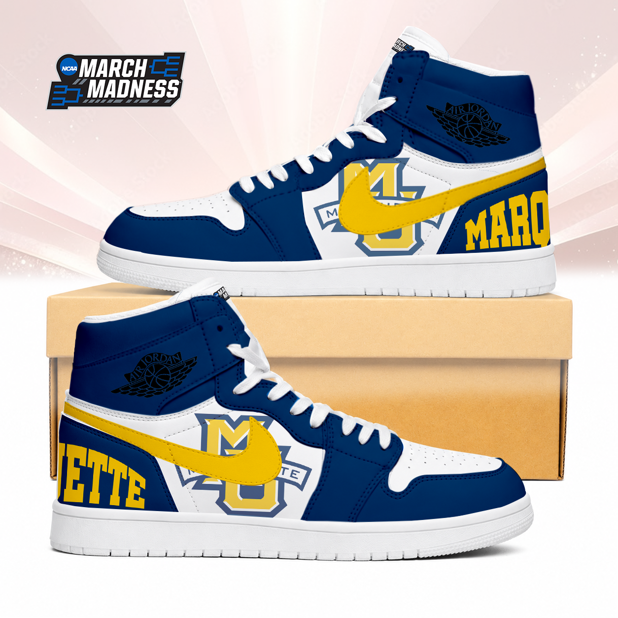 Limited Edition – Customized NCAA Marquette Golden Eagles Air Jordan 1 Sneakers