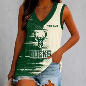 Limited Edition – Customized NBA Milwaukee Bucks Women’s V-Neck Tank Top