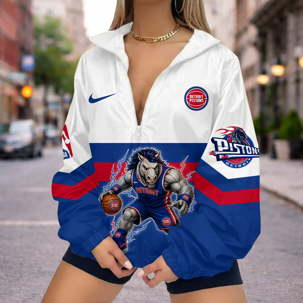 Limited Edition – Customized NBA Detroit Pistons V-Neck Zipper Sweatshirt Jacket