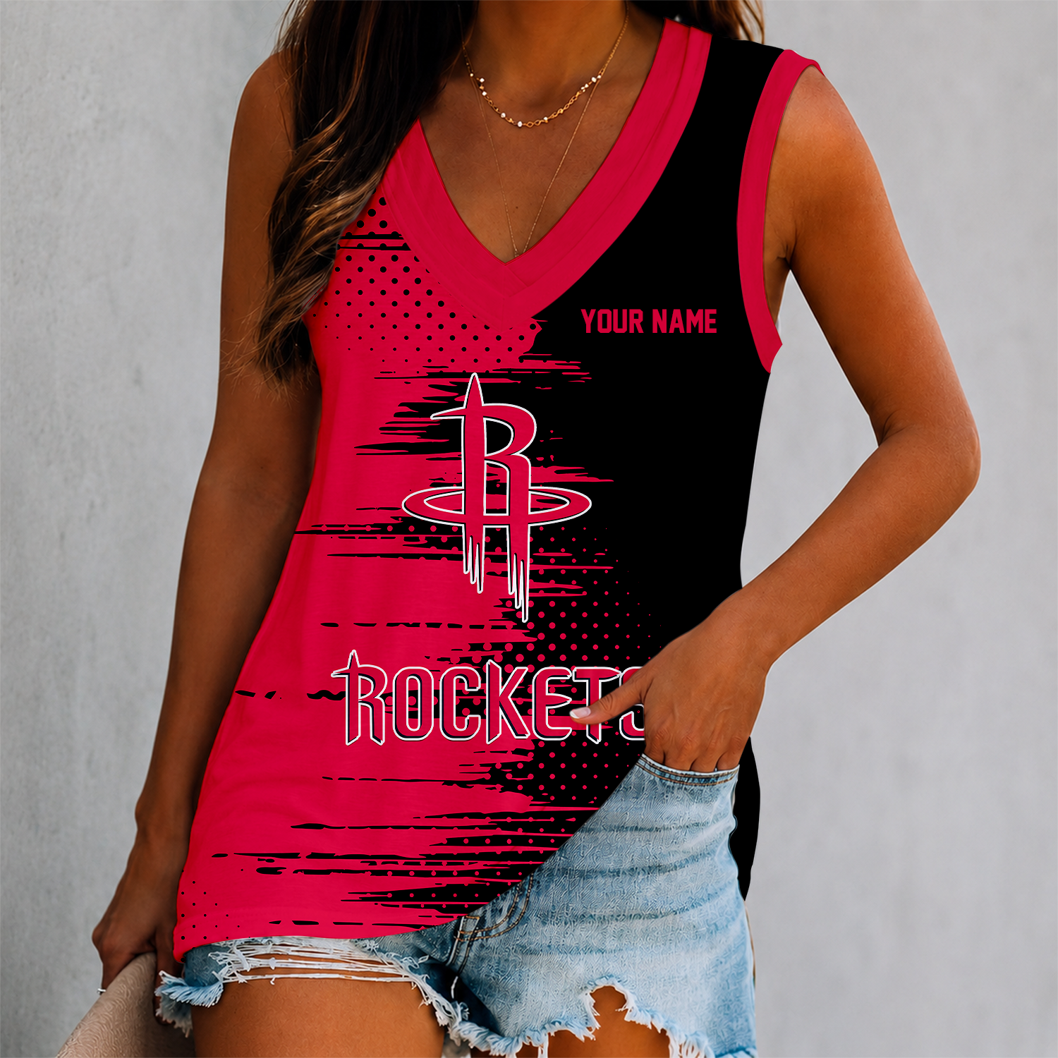 Limited Edition – Customized NBA Houston Rockets Women’s V-Neck Tank Top