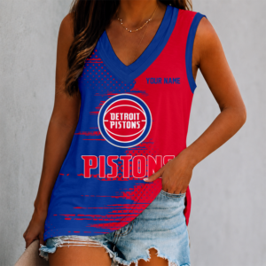 Limited Edition – Customized NBA Detroit Pistons Women’s V-Neck Tank Top