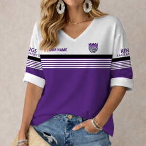 Limited Edition – Customized NBA Sacramento Kings Women’s Heart V-Neck Long Sleeve Shirt