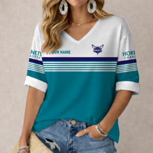 Limited Edition – Customized NBA Charlotte Hornets Women’s Heart V-Neck Long Sleeve Shirt