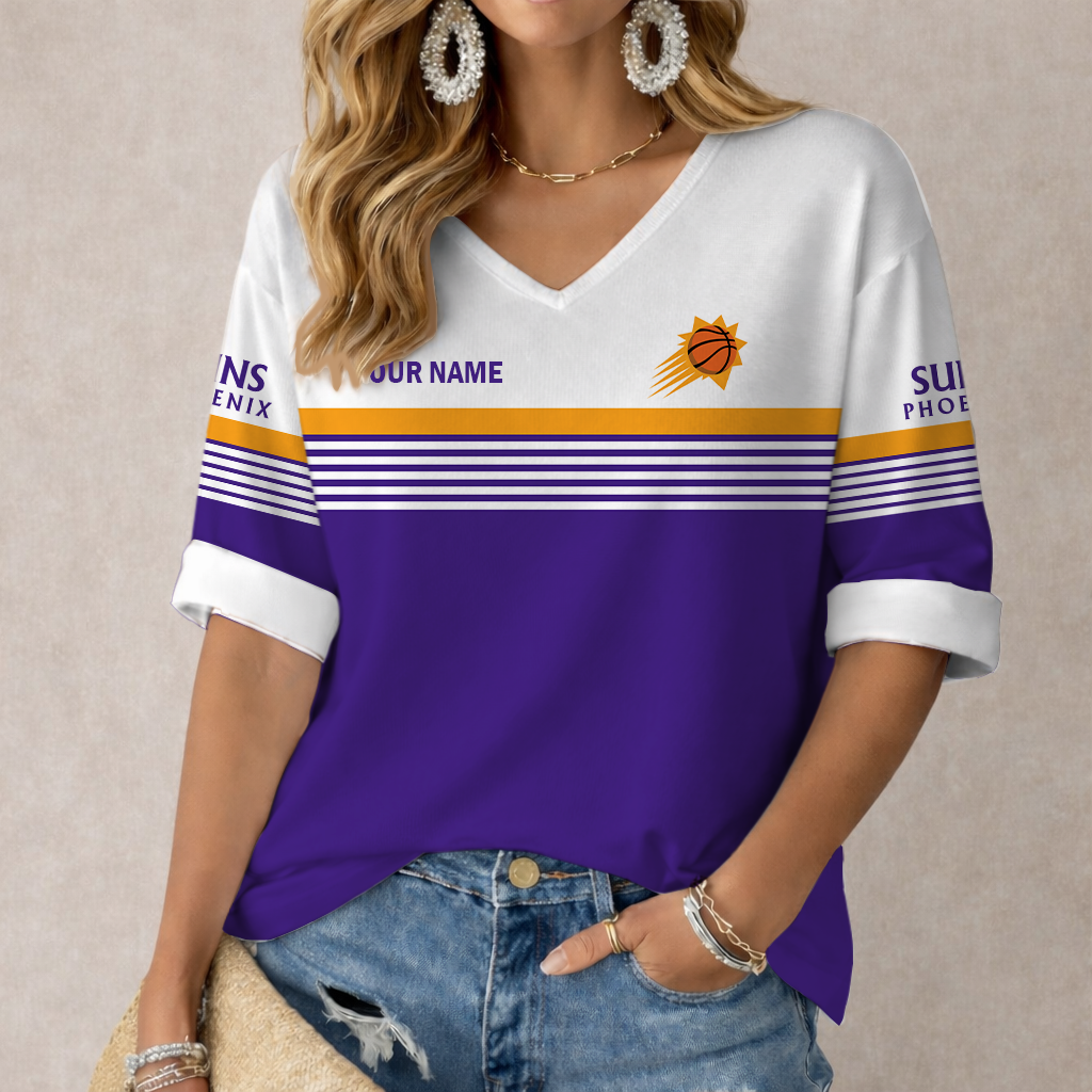 Limited Edition – Customized NBA Phoenix Suns Women’s Heart V-Neck Long Sleeve Shirt