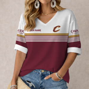 Limited Edition – Customized NBA Cleveland Cavaliers Women’s Heart V-Neck Long Sleeve Shirt