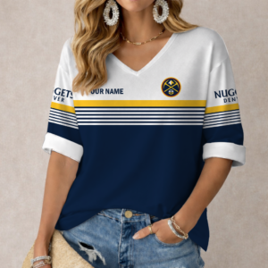 Limited Edition – Customized NBA Denver Nuggets Women’s Heart V-Neck Long Sleeve Shirt