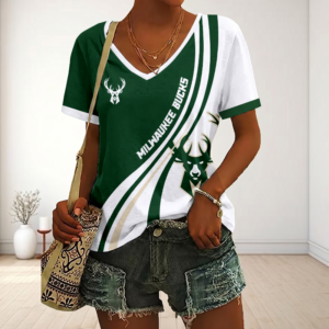 Limited Edition – Customized NBA Milwaukee Bucks V-Neck Female Shirt