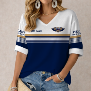 Limited Edition – Customized NBA New Orleans Pelicans Women’s Heart V-Neck Long Sleeve Shirt