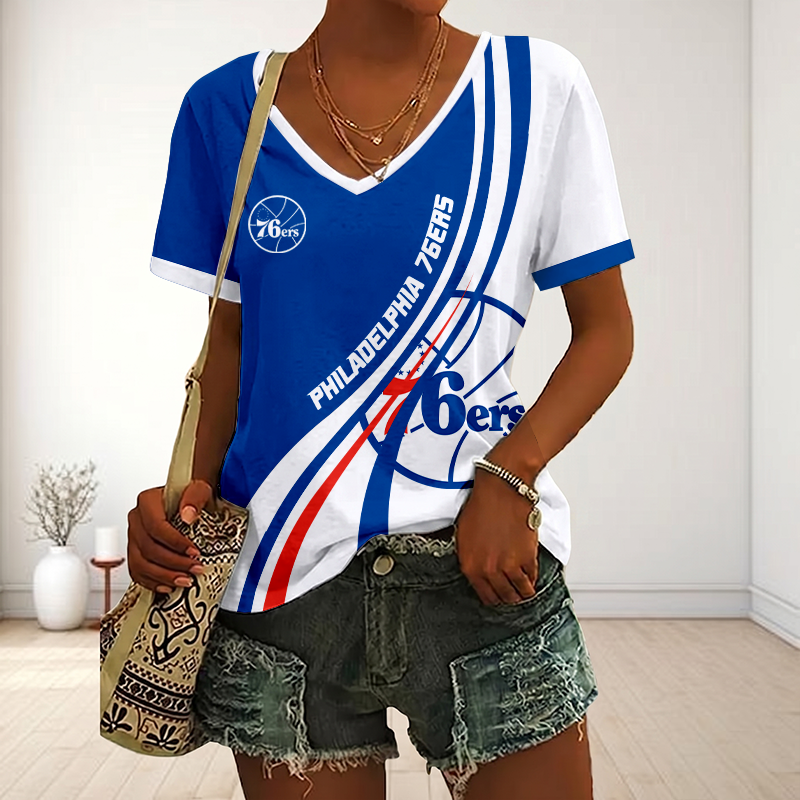 Limited Edition – Customized NBA Philadelphia 76Ers V-Neck Female Shirt