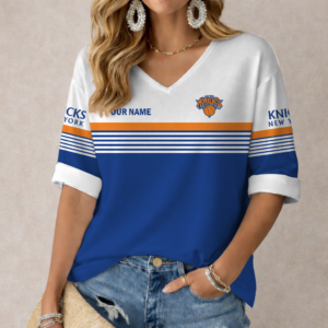 Limited Edition – Customized NBA New York Knicks Women’s Heart V-Neck Long Sleeve Shirt