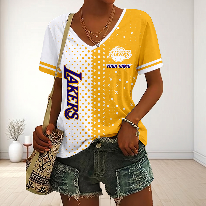 Limited Edition – Customized NBA Los Angeles Lakers V-Neck Female Shirt