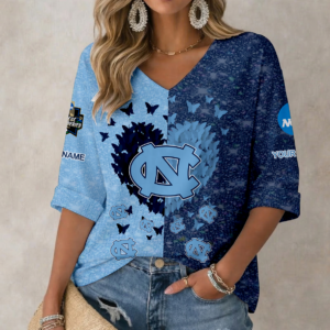 Limited Edition – Customized NCAA North Carolina Tar Heels Women’S Heart V-Neck Long Sleeve Shirt
