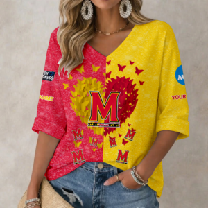 Limited Edition – Customized NCAA Maryland Terrapins Women’s Heart V-Neck Long Sleeve Shirt