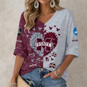 Limited Edition – Customized NCAA Mississippi State Bulldogs Women’S Heart V-Neck Long Sleeve Shirt
