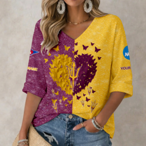 Limited Edition – Customized NCAA Arizona State Sun Devils Women’s Heart V-Neck Long Sleeve Shirt
