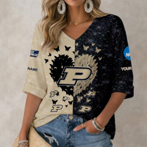 Limited Edition – Customized NCAA Purdue Boilermakers Women’s Heart V-Neck Long Sleeve Shirt