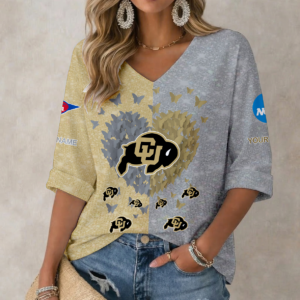 Limited Edition – Customized NCAA Colorado Buffaloes Women’s Heart V-Neck Long Sleeve Shirt