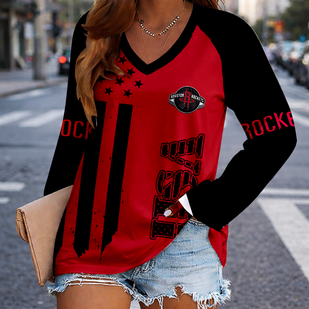 Limited Edition – Customized NBA Houston Rockets Women’s V-Neck Long Sleeved Shirt