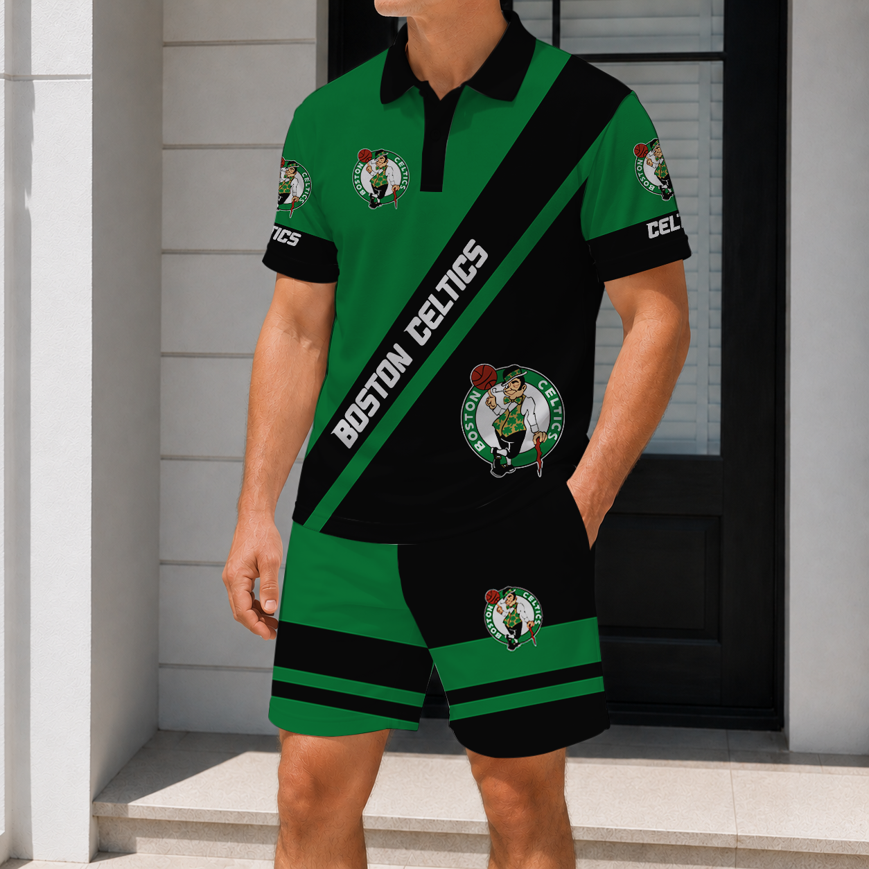 Limited Edition – Customized NBA Boston Celtics Polo Shirt & Short Pants Set