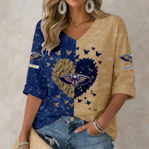 Limited Edition – Customized NBA New Orleans Pelicans Women’s Heart V-Neck Long Sleeve Shirt