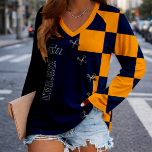 Limited Edition – Customized NBA Utah Jazz Women’s V-Neck Long Sleeved Shirt