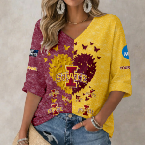 Limited Edition – Customized NCAA Iowa State Cyclones Women’s Heart V-Neck Long Sleeve Shirt
