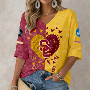 Limited Edition – Customized NCAA Usc Trojans Women’S Heart V-Neck Long Sleeve Shirt