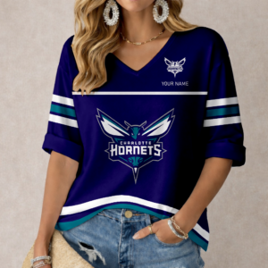 Limited Edition – Customized NBA Charlotte Hornets Women’s Heart V-Neck Long Sleeve Shirt