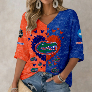 Limited Edition – Customized NCAA Florida Gators Women’S Heart V-Neck Long Sleeve Shirt
