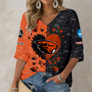 Limited Edition – Customized NCAA Oregon State Beavers Women’S Heart V-Neck Long Sleeve Shirt