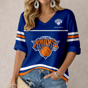 Limited Edition – Customized NBA New York Knicks Women’s Heart V-Neck Long Sleeve Shirt