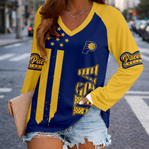 Limited Edition – Customized NBA Indiana Pacers Women’s V-Neck Long Sleeved Shirt