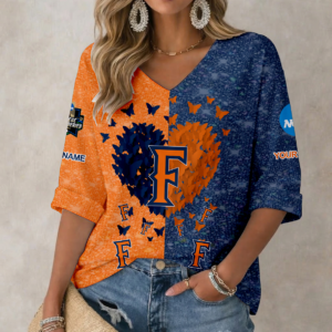 Limited Edition – Customized NCAA Cal State Fullerton Titans Women’S Heart V-Neck Long Sleeve Shirt