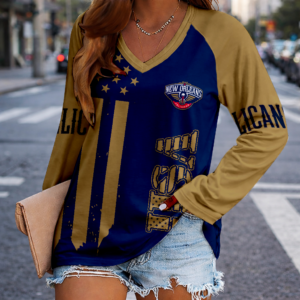 Limited Edition – Customized NBA New Orleans Pelicans Women’s V-Neck Long Sleeved Shirt