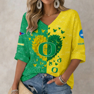 Limited Edition – Customized NCAA Oregon Ducks Women’s Heart V-Neck Long Sleeve Shirt